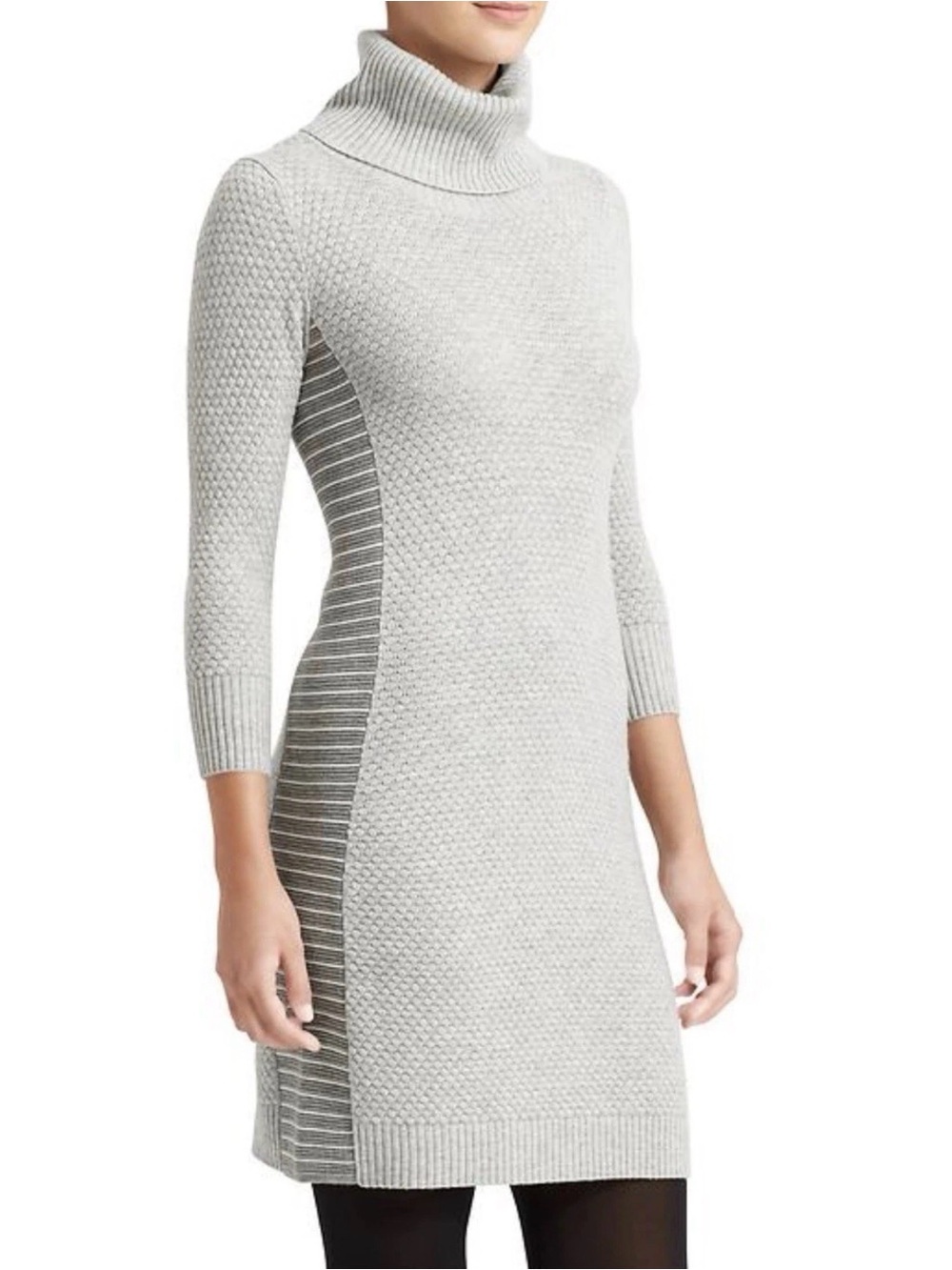 Athleta Spotlight Merino Wool Turtle Neck Grey Knit Sweater Dress 3/4 Sleeve XS